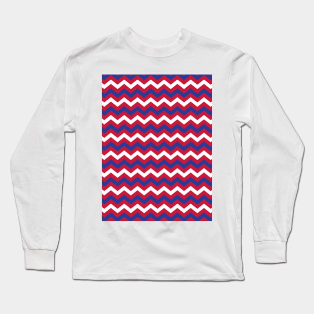 Red White and Blue Chevron Zigzag Pattern Long Sleeve T-Shirt by squeakyricardo